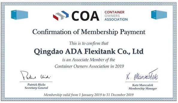 ประเทศจีน Qingdao ADA Flexitank Co., Ltd รับรอง